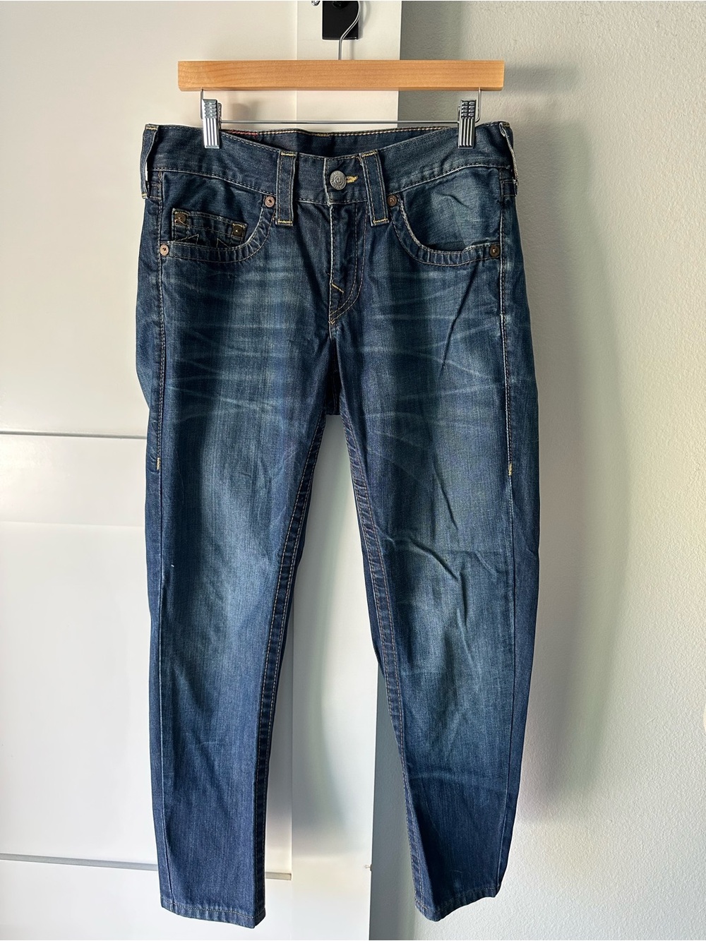 Vintage made in USA True Religion blue denim straight jeans Size 30"